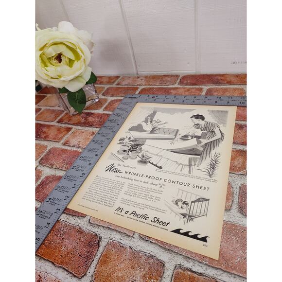 1950 Pacific Sheets Mom‎ Making Bed Happy Child Bouncing on Bed Vtg Print Ad - Picture 6 of 7